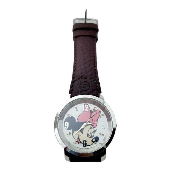 Vintage Disney's Minnie Mouse Leather Band Watch New Battery - Picture 2 of 7
